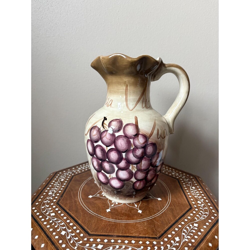 Vintage Tabletops Unlimited 10” Pitcher ‘Fruition’ Hand Painted Grapes 66OZ